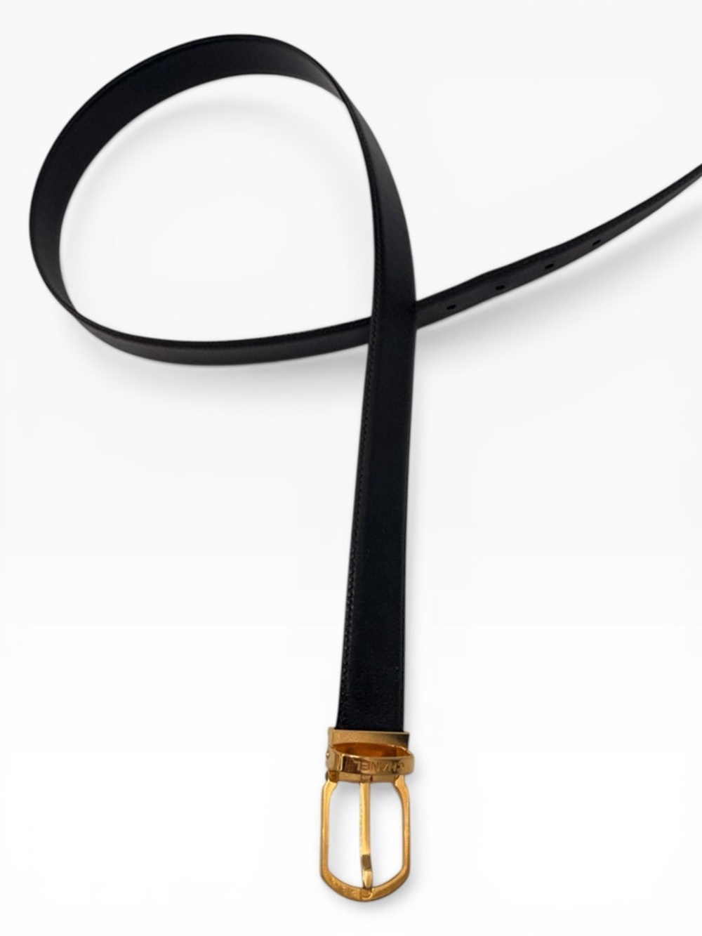 Chanel Black Leather Belt Gold Buckle Logo Waist Belt Authenticated - Picture 9 of 16